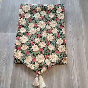 Reversible Fall & Christmas Floral Table Runner With Tassel